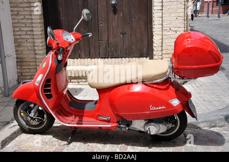 Red Vespa Scooter, Old Town, Cordoba, Cordoba Province, Andalucia, Spain Stock Photo