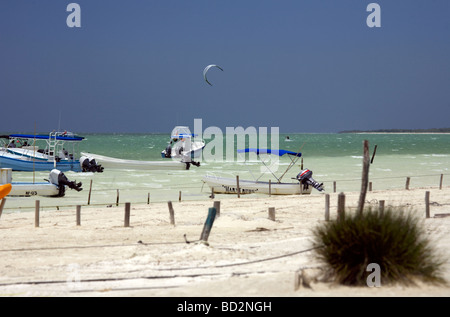 Kite surfing on Holbox island, Quintana Roo, Yucatán Peninsula, Mexico, a unique Mexican destination in the Yucatan Channel Stock Photo