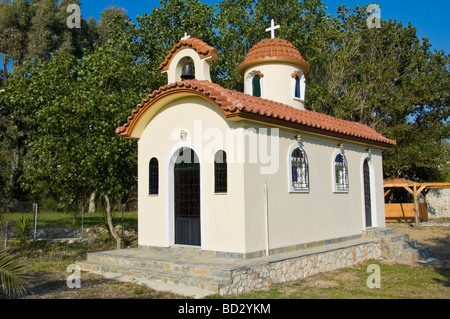 Small church at Mounda beach near Skala on the Greek Mediterranean island of Kefalonia Greece GR Stock Photo