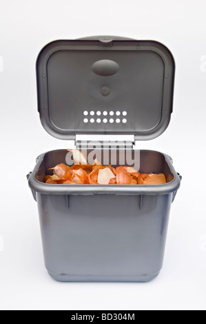 Kitchen compost caddy against white background Stock Photo