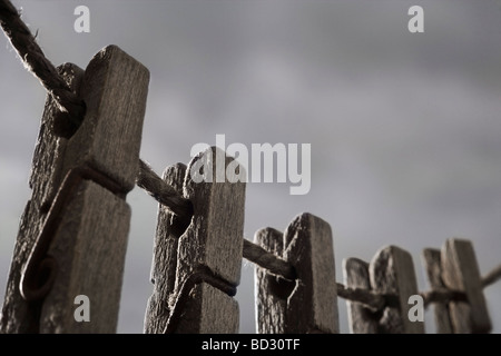 Clothes pegs on washing line Stock Photo