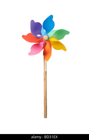 Pinwheeling Pinwheel isolated on white background. Rainbow color windmill toy on a ...