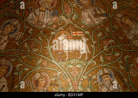 Mosaic of Agnus Dei the Lamb of God among the saints inside the Church of the Dormition abbey in mount Zion Old city East Jerusalem Israel Stock Photo