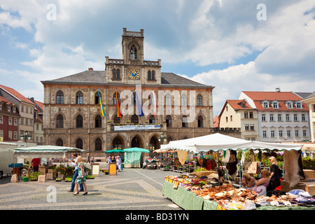 Weimar, Germany, Europe - Town Hall and Market Place in summer Stock Photo