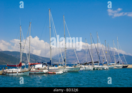 Sailing yachts moored in Sami harbour on the Greek Mediterranean island of Kefalonia Greece GR Stock Photo