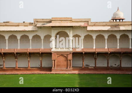 Colonnade of arches and columns around Macchi Bhawan in Agra Red Fort, Agra. India. Stock Photo