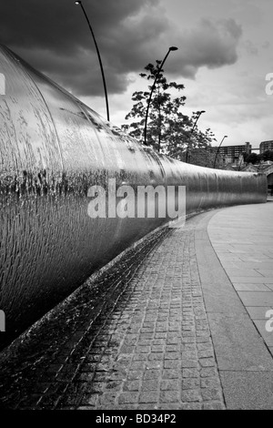 The water cascade in Sheaf Square, outside the train station in Sheffield. Stock Photo