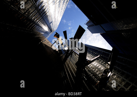 Upward view of Maison Hermes building Architect Renzo Piano in Ginza district Tokyo Japan Stock Photo