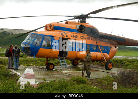 MI-8 helicopter in Nalychevo Nature Park , Kamchatka , Russia Stock Photo
