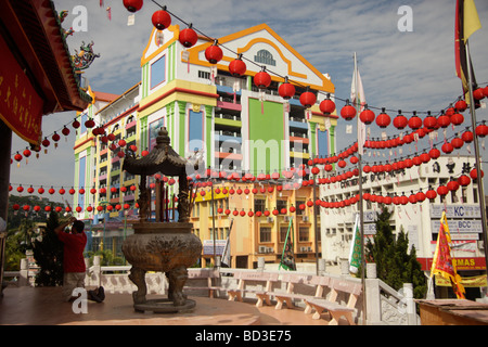 chinese temple lights and colourful house in Kuching Sarawak Borneo Malaysia Southeast Asia Stock Photo