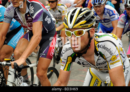 Mark Cavendish: Tour de France 2009, approaching the summit of Col de la Colombiere. Stock Photo