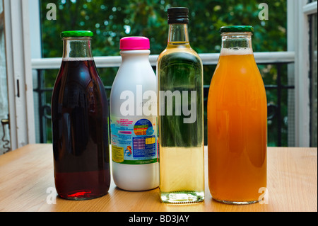 Four Bottles Green Products French Natural Organic Food Drink Products, Fruit Juice, Milk, Soja Oil,