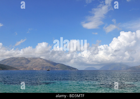 Ionian islands in the Greece sea token from Kefalonia with a view on Ithaca Stock Photo