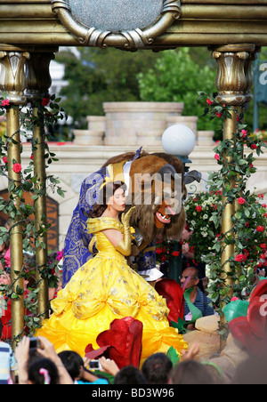 Beauty and the Beast characters in the Once Upon a Dream parade, Disneyland Paris, France Stock Photo