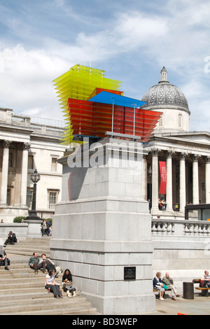 The multi coloured ‘Model for a Hotel’ by Thomas Schütte on the normally empty fourth Plinth, Trafalgar Square, London, UK. Stock Photo