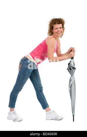 object on white sports woman with umbrella Stock Photo