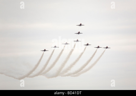 The Red Arrows fly in the Concorde Bend formation at the Sunderland International Airshow 2009. Stock Photo