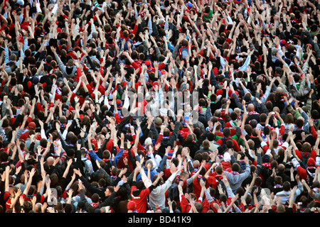 Football crowd cheering. Stock Photo