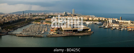 view of Port of Barcelona from the cable car going towards the Montjuic , Barcelona, Spain Stock Photo