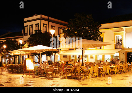 Street cafe at night in Ponta Delgada on Sao Miguel island in The Azores Stock Photo