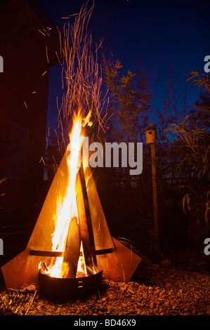 fire place in the garden summer evening night blue hot dark scenic romance romantic fireplace barbecue BBQ sky modern extravagan
