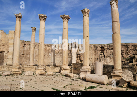 Cardo Maximus column street in Jerash Jordan Stock Photo