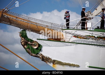 Aztec warrior figurehead on the Mexican three masted barque Cuauhtemoc, Funchal 500 Tall Ships Race 2008, Falmouth, Cornwall, UK Stock Photo