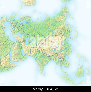 Asia, shaded relief map. Stock Photo