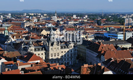 View of Graz Old Town and Rathaus Town Hall from Schlossberg Hill Styria Austria Stock Photo