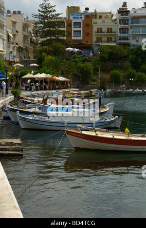 Boats on Lake Voulismeni Agios Nikolaos Crete Stock Photo