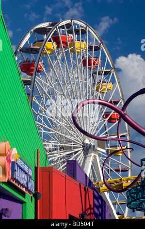 Amusement Park Rides at Santa Monica Pier in Los Angeles, CA Stock Photo