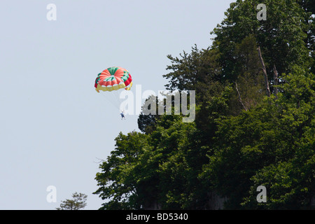 Erie lake parachute parasail Parasailing parascending recreation sport water island Put in Bay hi-res Stock Photo