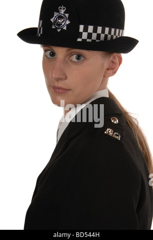 Uniformed UK female police officer isolated on white Stock Photo