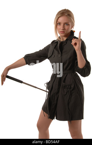 Blond with baton with finger raised isolated on white Stock Photo