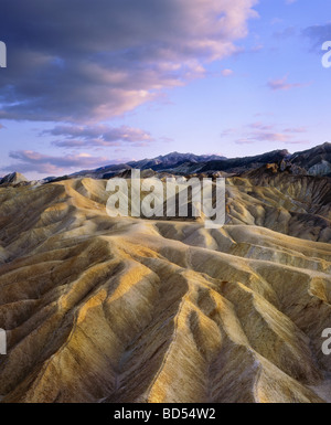 Golden Canyon glows in the morning light. Seen here at dawn from Zabriskie Point, Death Valley National Park, California. Stock Photo