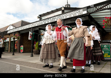 Traditional welsh folk dancers performing at Llanfairpwllgyngyll Anglesey North Wales UK Stock Photo