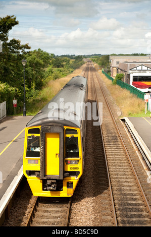 ARRIVA diesel DMU multiple unit local train at Llanfairpwllgwyngyll railway station Anglesey North Wales Stock Photo