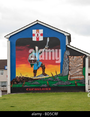 Belfast mural depicting Irish mythological hero Cuchulain (Cu chulainn), Stock Photo