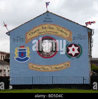 Belfast Loyalist mural featuring a portrait of Stevie McKeag, a member of the Ulster Freedom Fighters. Stock Photo