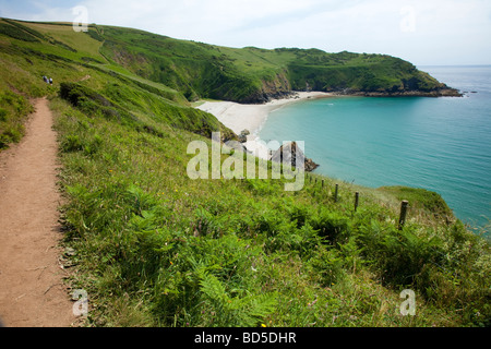 Coastal Path above Lantic Bay near to the village of Polruan in Cornwall, UK Stock Photo