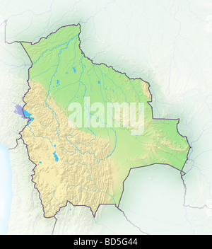 Bolivia, shaded relief map. Stock Photo