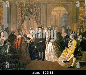 BENJAMIN FRANKLIN  idolised by French Court after signing  treaty of alliance in 1776. Marie Antoinette is seated at right Stock Photo