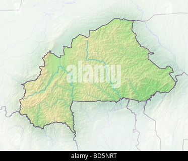 Burkina Faso, shaded relief map. Stock Photo