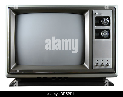 Retro television with knobs isolated over a white background Stock Photo