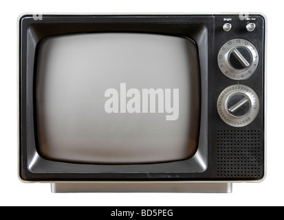 Vintage Television with knobs and buttons isolated over a white background Stock Photo