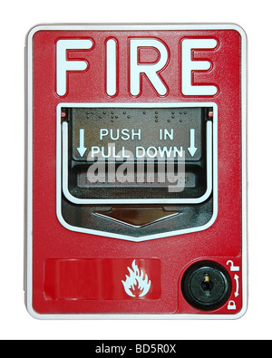 Fire alarm with handle isolated over a white background Stock Photo