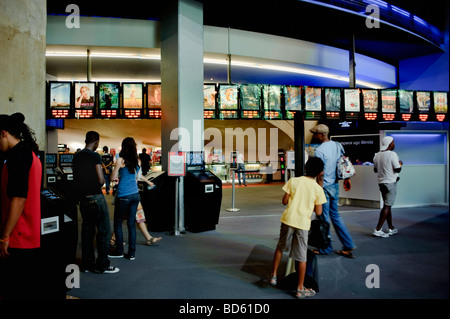 Paris France, Inside French Cinema Theatre 'UGC Les Halles' People Buying Tickets from Vending Machines in Front Hall, Entrance Stock Photo