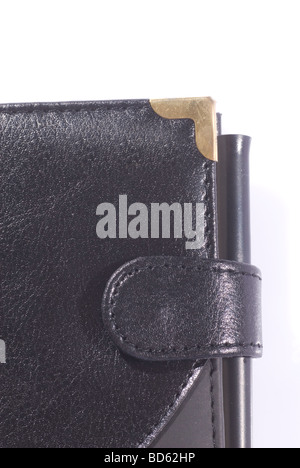 Close up of a black leather diary Stock Photo