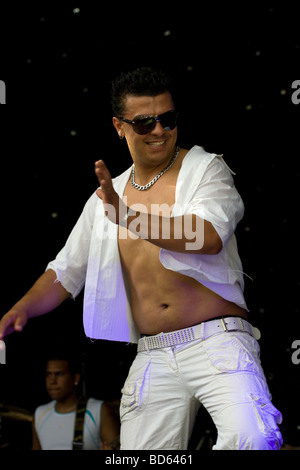 brasil brazilian young male latin singer performer Carnaval del pueblo burgess park london england uk europe Stock Photo