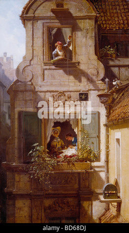 fine arts, Spitzweg, Carl (1808 - 1885), painting, 'Der abgefangene Liebesbrief' (The Intercepted Love Letter), oil on canvas Stock Photo